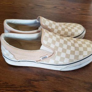 Vans Off The Wall Beige and White Checkered Slip On Shoes Womens 9.5